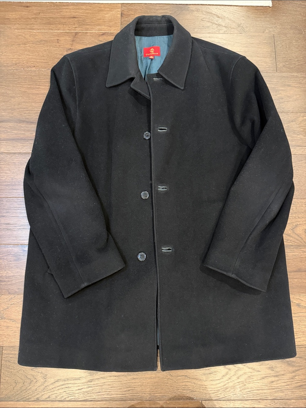 Cole Haan Men Wool Cashmere Lambskin Trim Top Coat Black Size XL - C69
